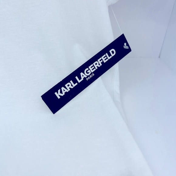 KARL LAGERFELD PARIS, WHITE TEE SHIRT, 100% COTTON, UNISEX, LARGE SIZE - Picture 9 of 16
